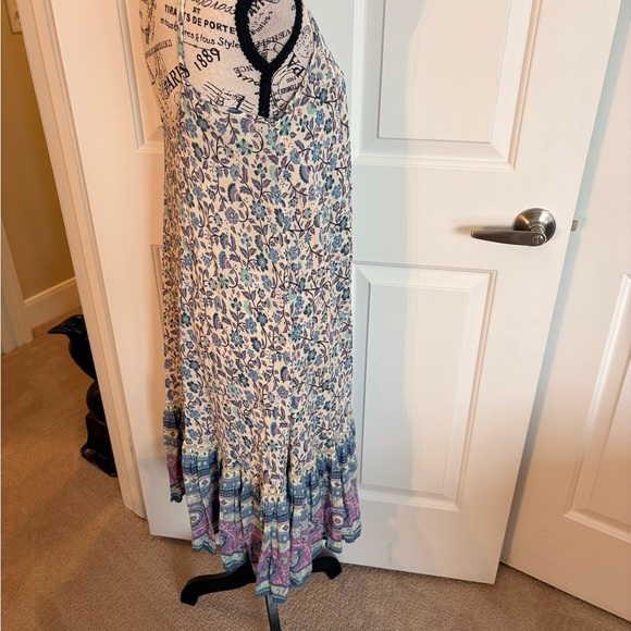 Spell Floral Midi Dress in Cream, Blue, Teal and Purple Small EC - Picture 9 of 10
